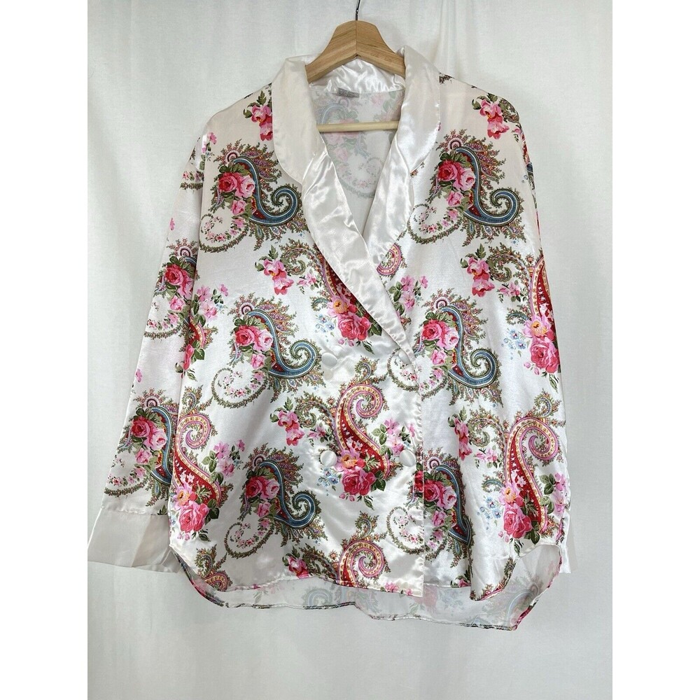 Vtg Womens Sz M Rose & Paisley Pajama Set Silky Nightgown Victoria Secret Girly